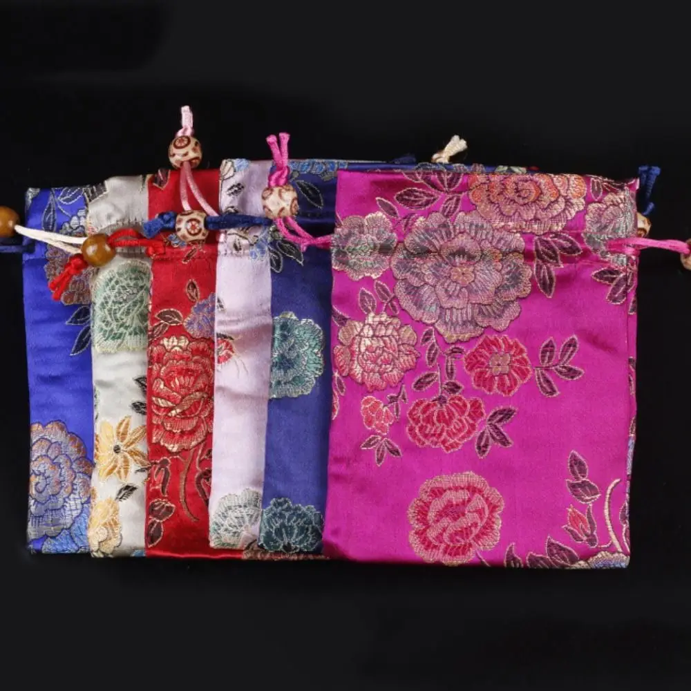 Bolsa con cordón de flores bordadas, bolsa de dulces de estilo chino, bolsa de embalaje de joyería, bolsa de muñeca Hanfu de estilo étnico