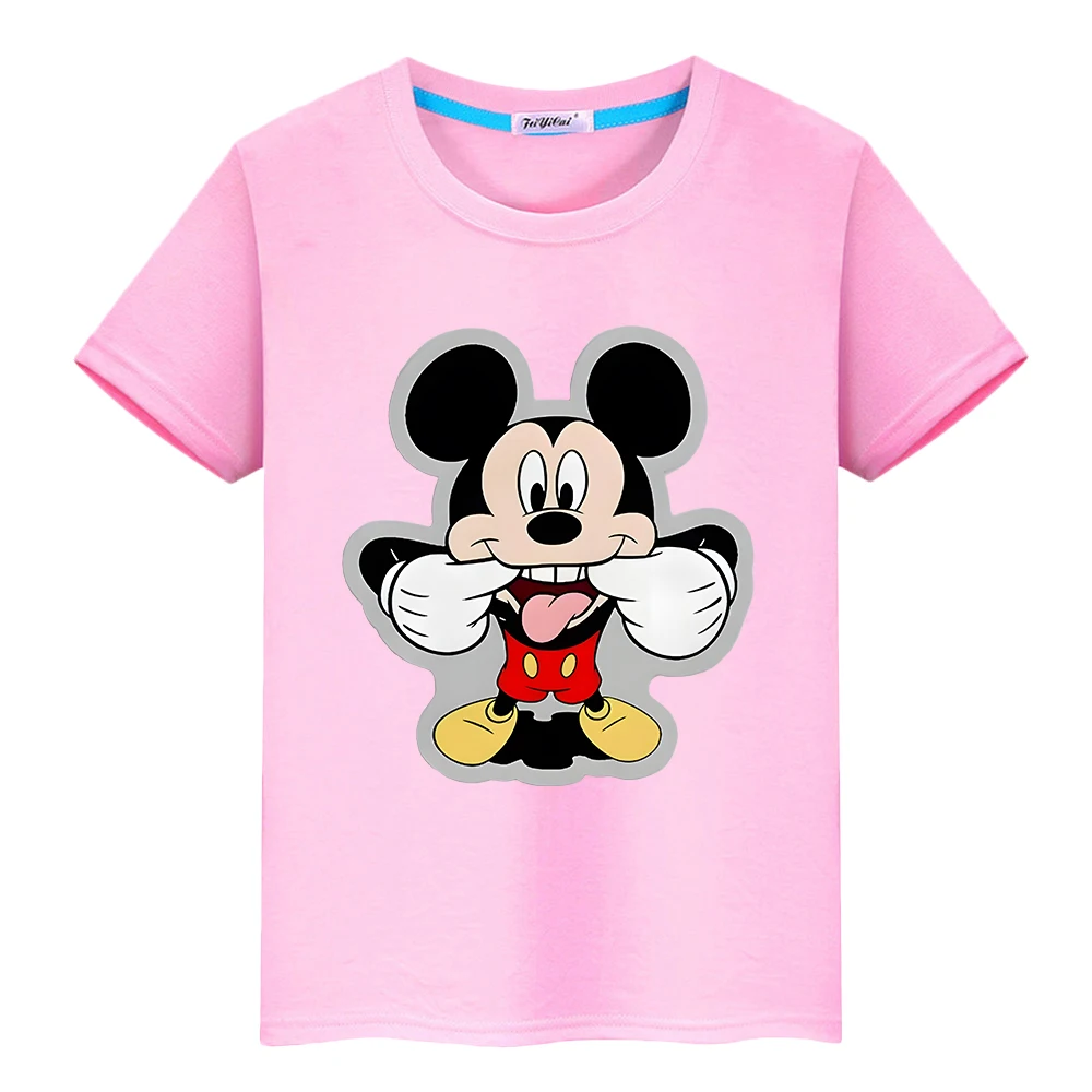 

mickey mouse Kawaii Print 100%Cotton t shirt for kids boy10years Disney anime Tops Short pride tshirt y2k one piece girls clothe