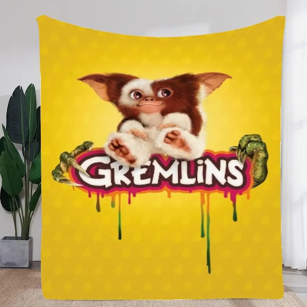 Cute Gremlins Movie Blanket - Soft Fluffy Fleece Throw Featuring Adorable Gremlin Character on Vibrant Yellow Background - Perfe