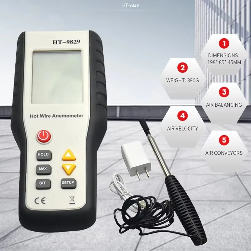 

Портативный цифровой измеритель скорости ветра HT-9829, высокочувствительный USB-термоанемометр, ручной ветромет, измерительный прибор