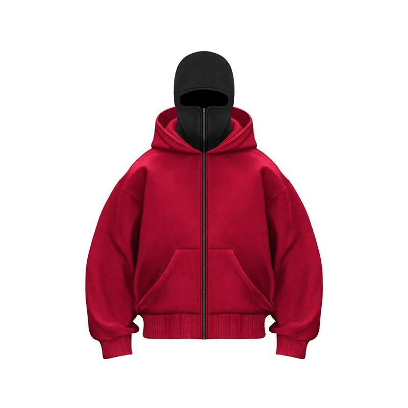 Männer und Frauen Y2K Gothic Harajuku Winter neuer Artikel Doppelkapuzenpullover Herren Kapuzenmaske Reißverschluss Sportbekleidung – Detail 14