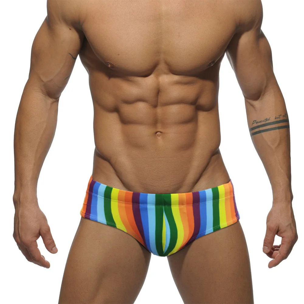 

New men's swimsuit color stripes sexy multi-color printed beach hot spring triangle swimming trunks men's style