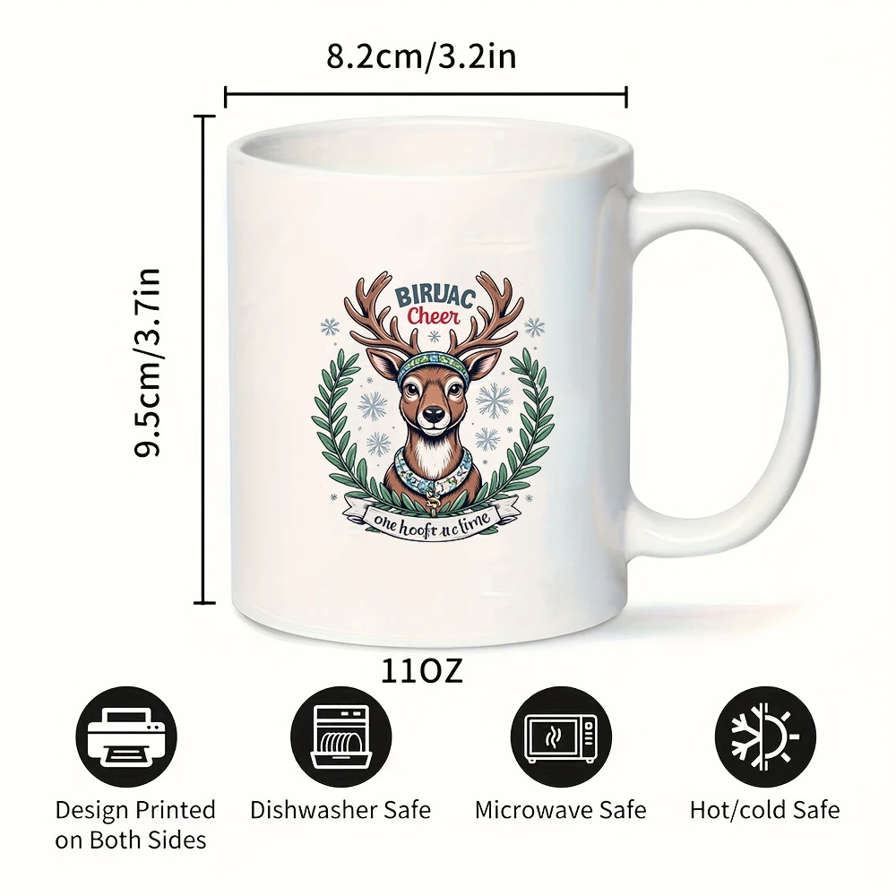 Cartoon Deer Head Collar Mug 11OZ Christmas Gift Kids Water Cup Home Office Coffee Cup BIRUAC Cheer Step by Step Design