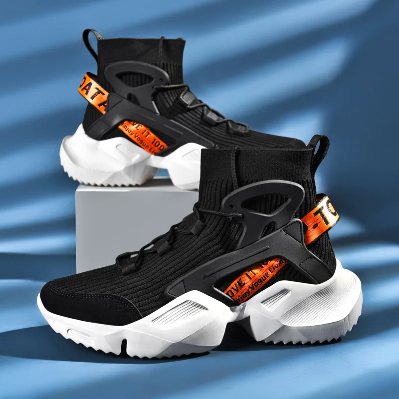 2026 New High-top Socks Shoes Chunky Sneakers Men White Trend Street Light Sports Running Shoes Big Size 45 46 Walking shoes