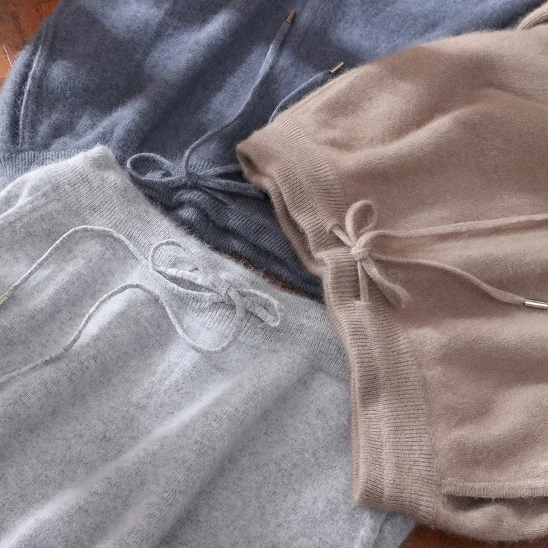 100% المنك الكشمير السراويل الخريف الشتاء جديد الرجال مرونة الخصر الكشمير السراويل الشباب الراقية الدافئة خارج طماق سميكة عادية #3