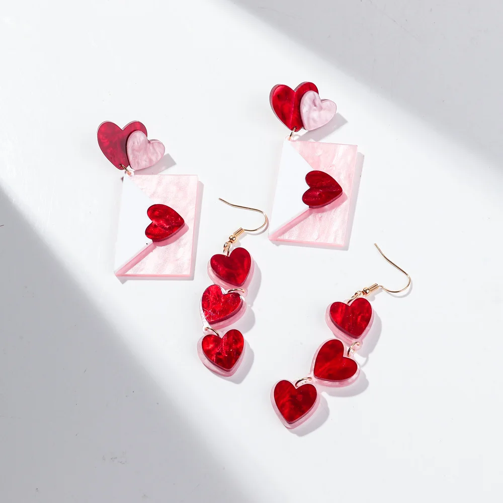 جديد الأحمر الوردي رسالة حب الاكريليك انخفاض الأقراط للنساء الفتيات الحلو القلب المغلف استرخى القرط هدية عيد الحب مجوهرات