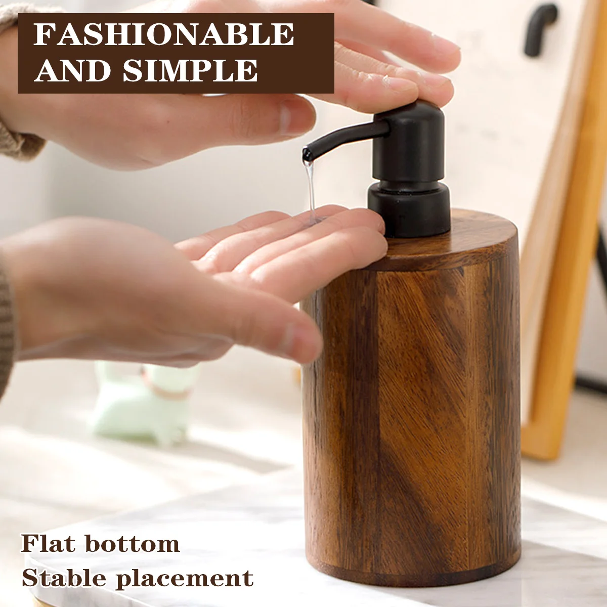 

D5 Walnut Wood Lotion Jars 6/13oz Hand Soap Liquid Dispenser with Pump Refillable Lotion Dispenser Modern Wood Lotion Container