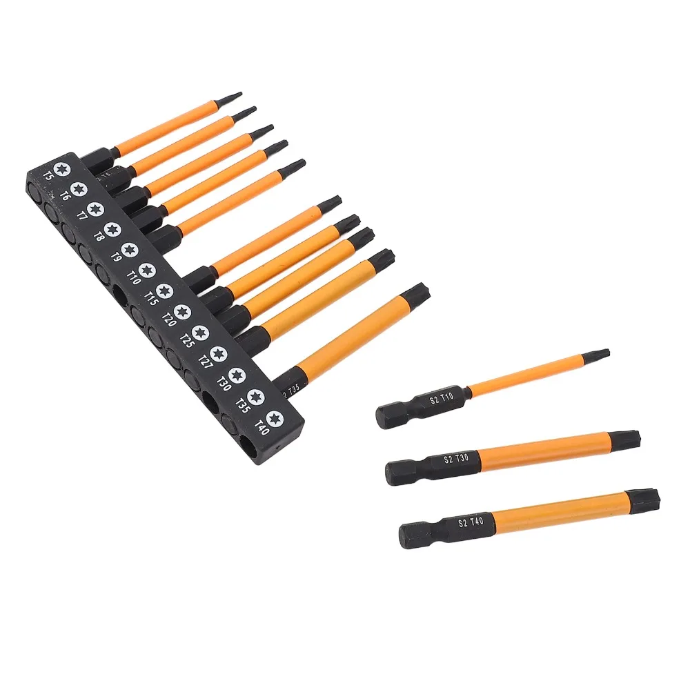 13pcs S2 Alloy Steel Star Bits Set 1/4 Inch Hex Shank Magnetic Tips Torx Head Bit Set 6-Point Design 75mm Length