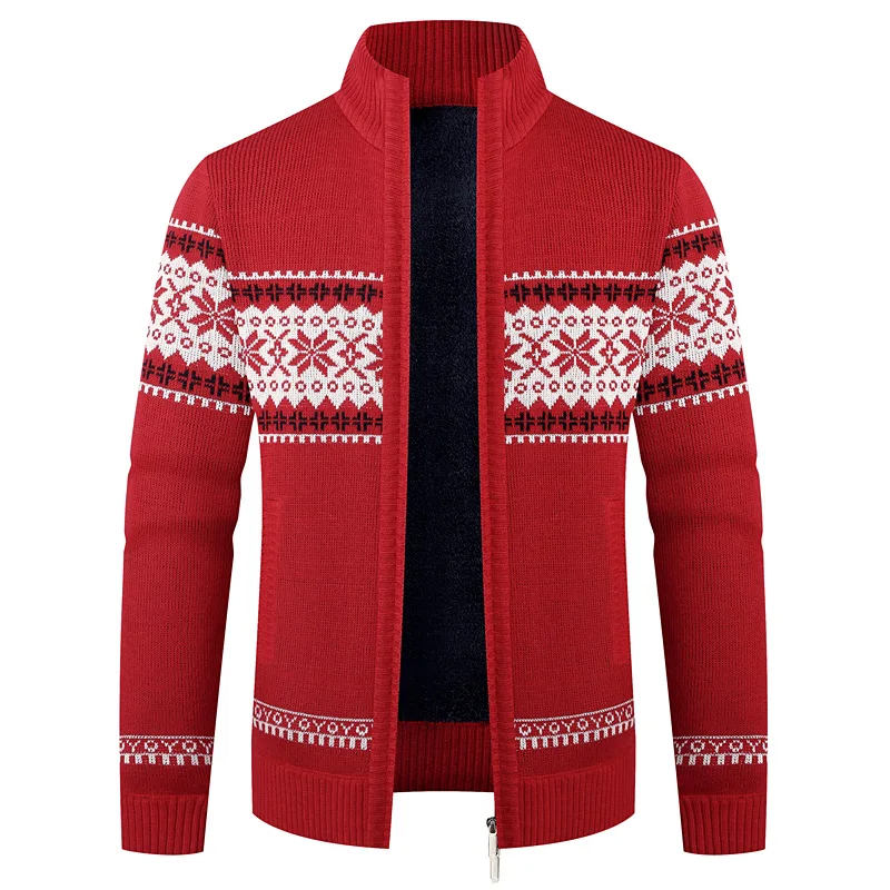 Mens 2026 Winter Christmas Thicken Fleece Lined Cardigan Jacquard Knitted Sweater Coat Cotton Male Outerwear M to 4XL