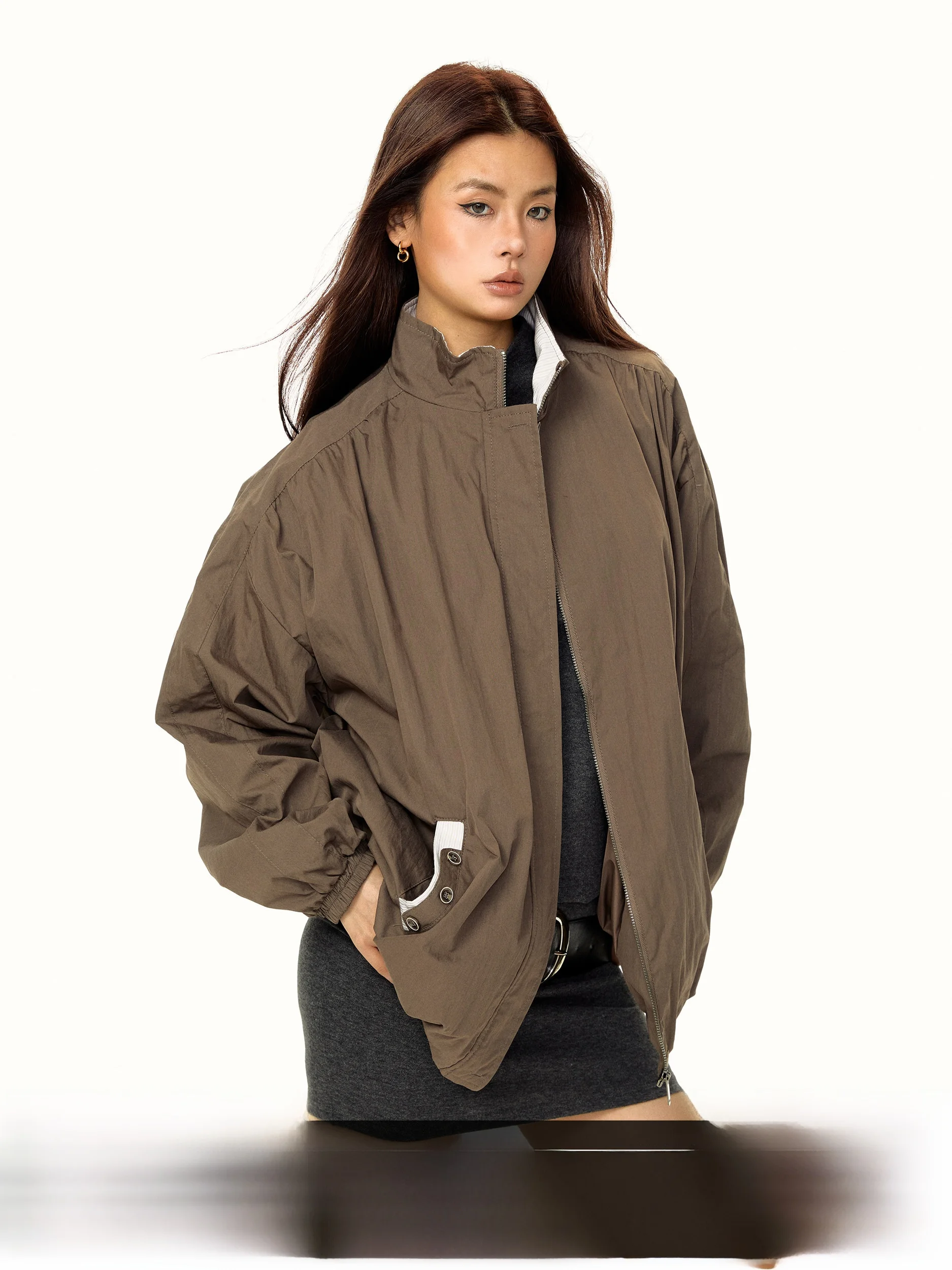 

Blabb American Retro Zipper Collar ort Jaet Women Spring Casual Loose Couple Leisure Coat Cotton Nylon Fabric Windproof