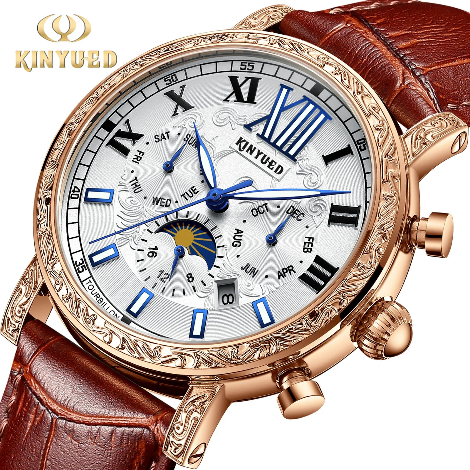 

KINYUED автоматические механические часы со скелетонизированным турбийоном, мужские часы в деловом стиле, мужские механические часы для джентльменов