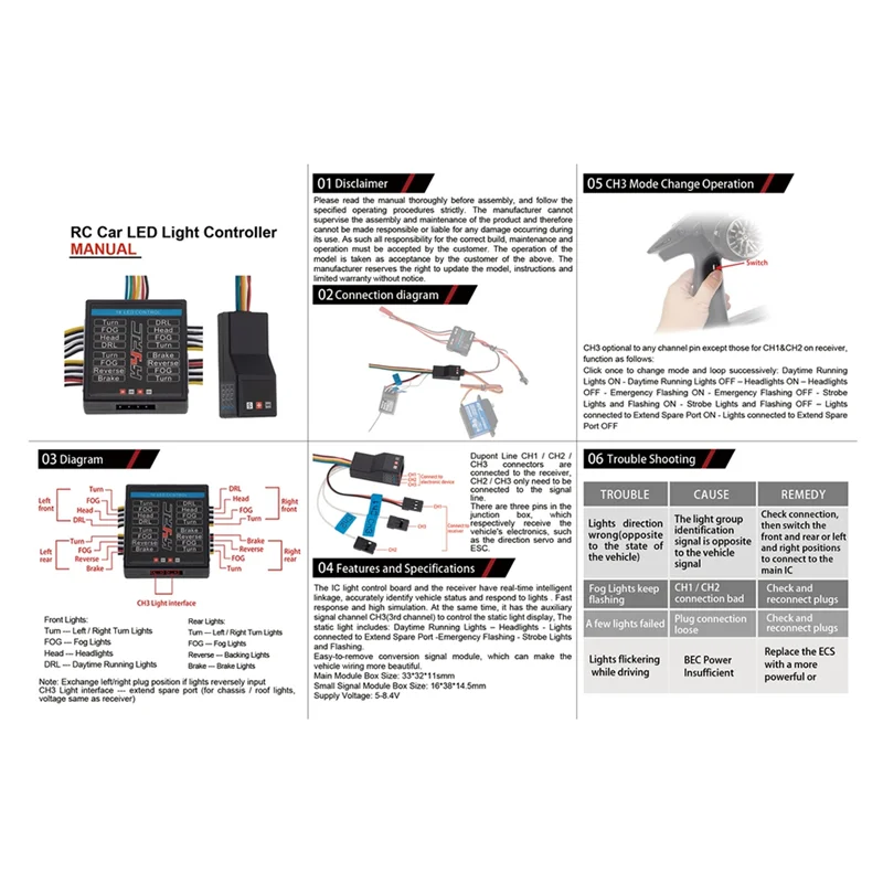 TA-1/8 1/10 RC Car 14 LED Light System Front & Rear Lamp Turn Signals Brake Lights For Tamiya HSP HPI AXIAL RC4WD Trxs
