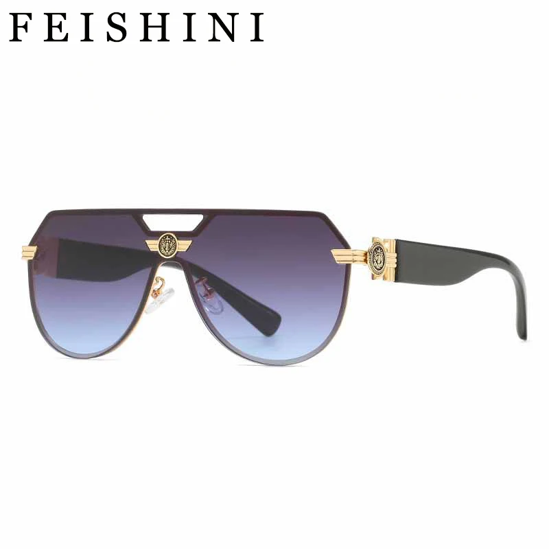 

Feishini High Quality Shop Counters Goggle Sunglasses Women Brand Design Luxury Steampunk Gradient Original Sunglasses Men COOL