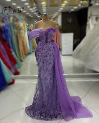 Luxury Purple Rhinestone Crystal Evening Dress with Side Train One Shoulder Mermaid Prom Dresses Strapless Fashion Formal Gowns