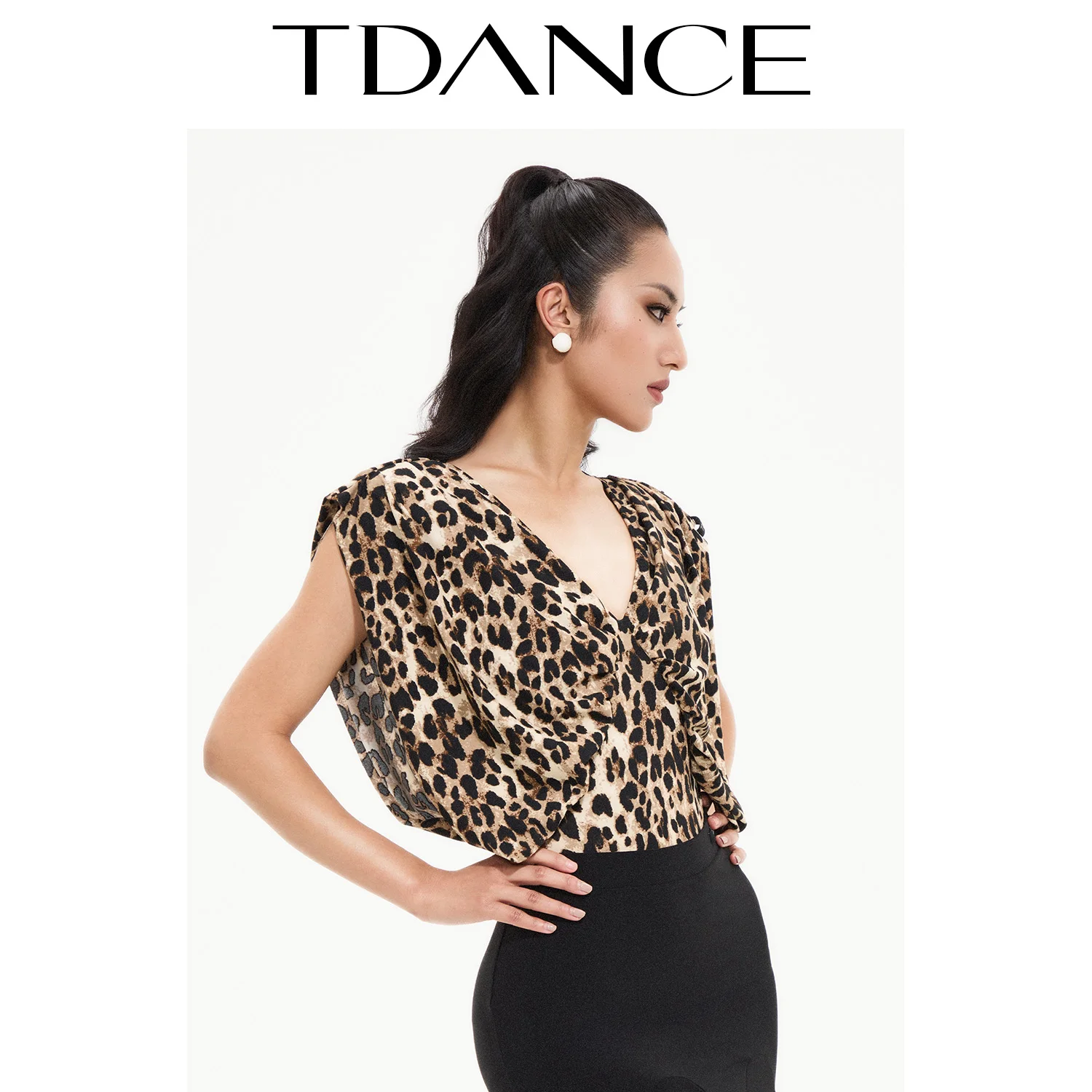 맞춤형 TDANCE 여성용 모던 연습복 [앞뒤 브이넥 칼라 콤보 탑] 성인용 가슴 패드 포함