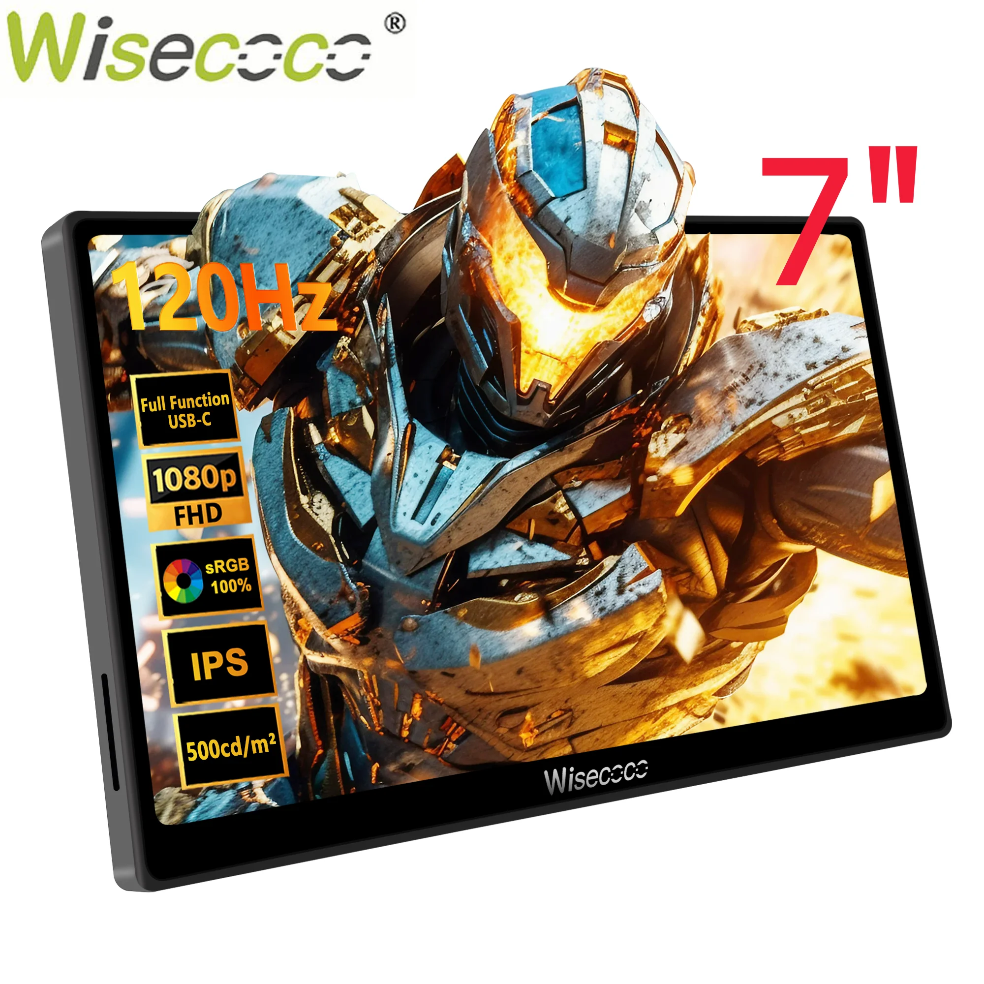 Wisecoco 7 Inch 120Hz Split-Screen Portable Gaming Monitor 1920X1080 IPS Type-C Display for Two Player Game Raspberry Pi Console