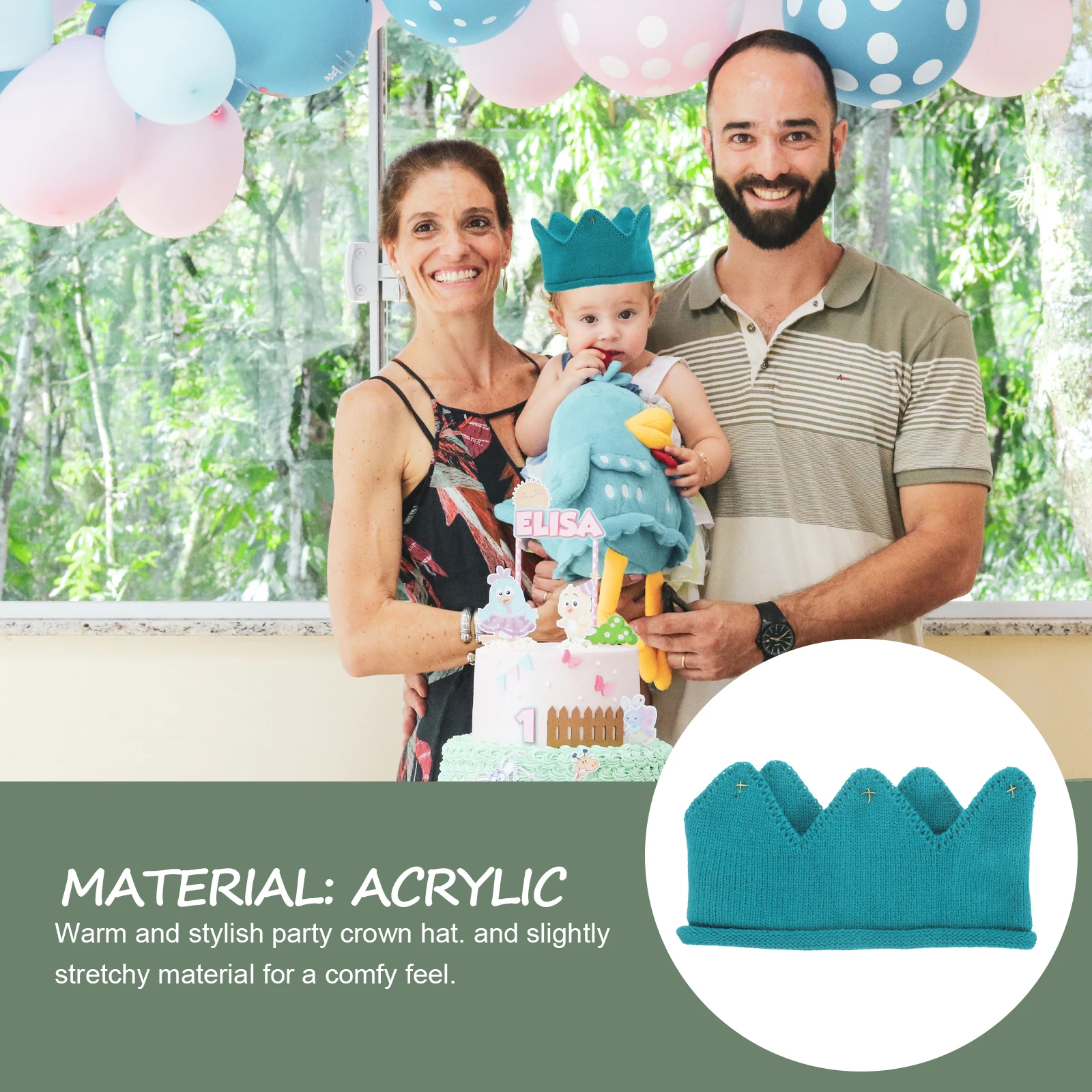 

Knitted Hat Headband for Girl Boy Rhinestone 's Birthday Fabric Crown