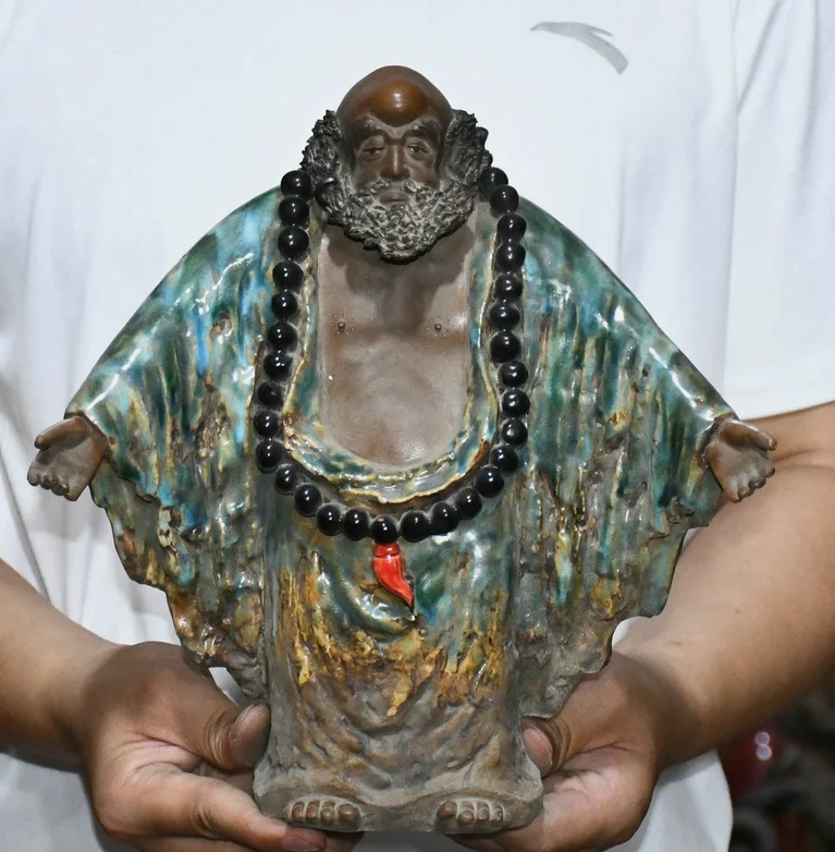 11.4'' Old Dynasty Wucai Porcelain Rohan Lohan Arhat Damo Dharma Buddha Statue