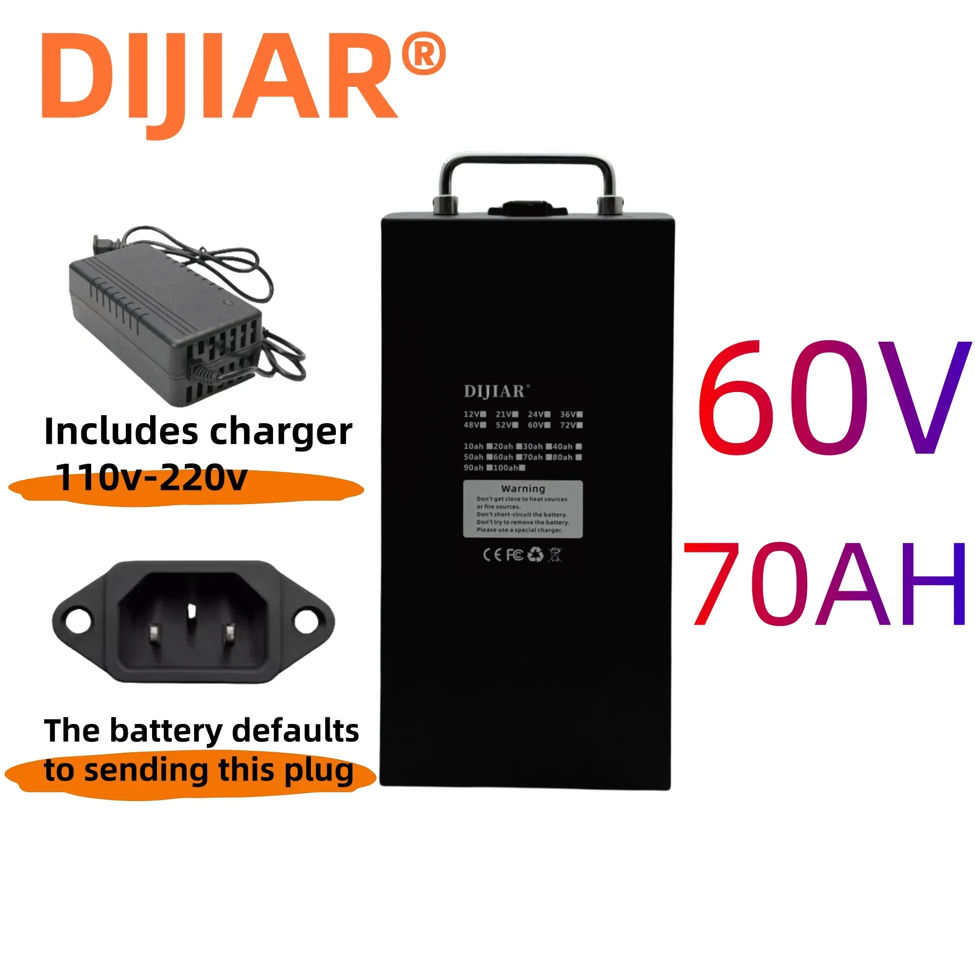60V lithium-ionbatterij voor elektrische voertuigen, 20AH-100AH, op voorraad, luchtvracht, ingebouwde BMS+oplader