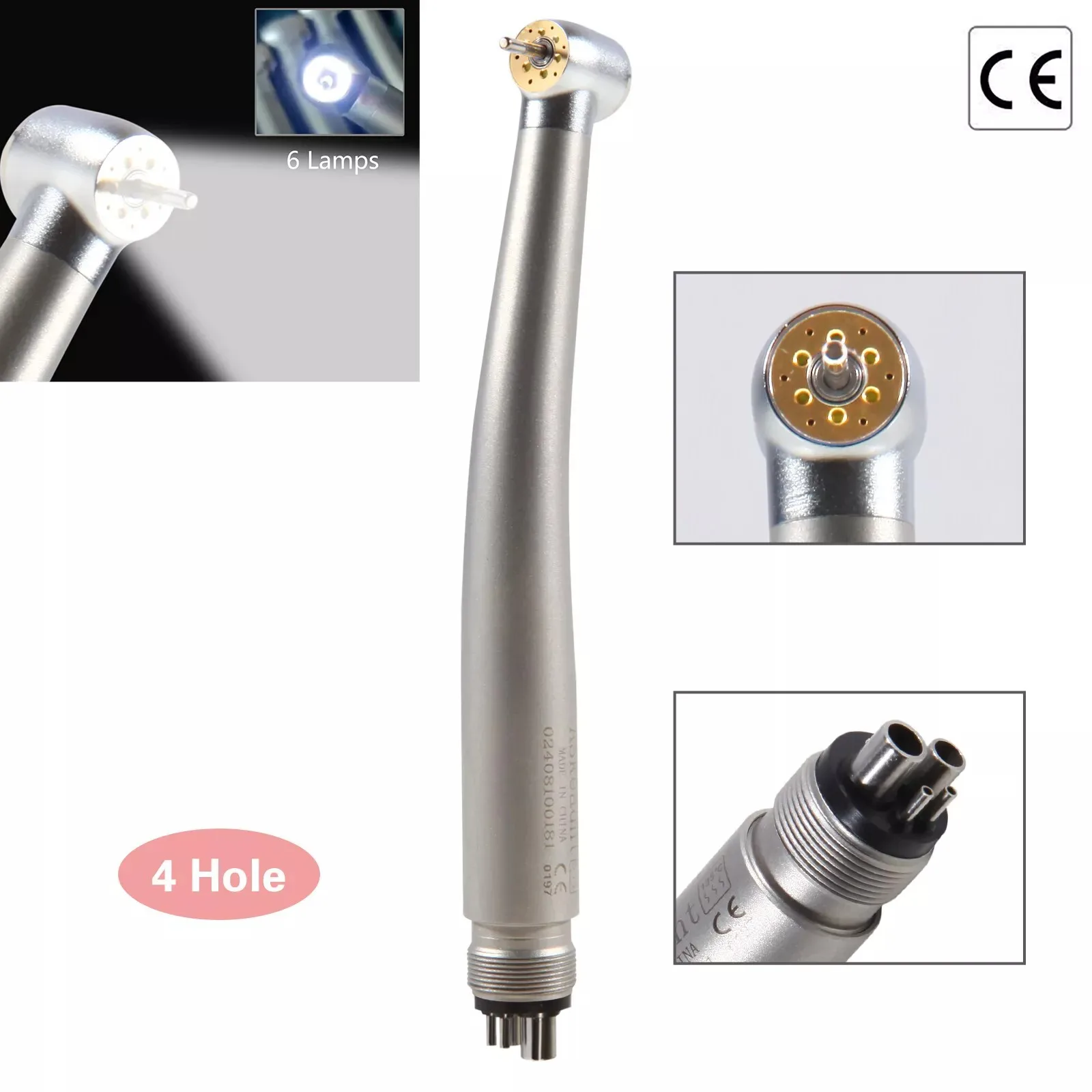 Dental High Speed Turbine Handpiece 4 Hole E-generator Fiber Optic LED Optic 6 Lamps 6 Water Spray Turbine Fit Nsk