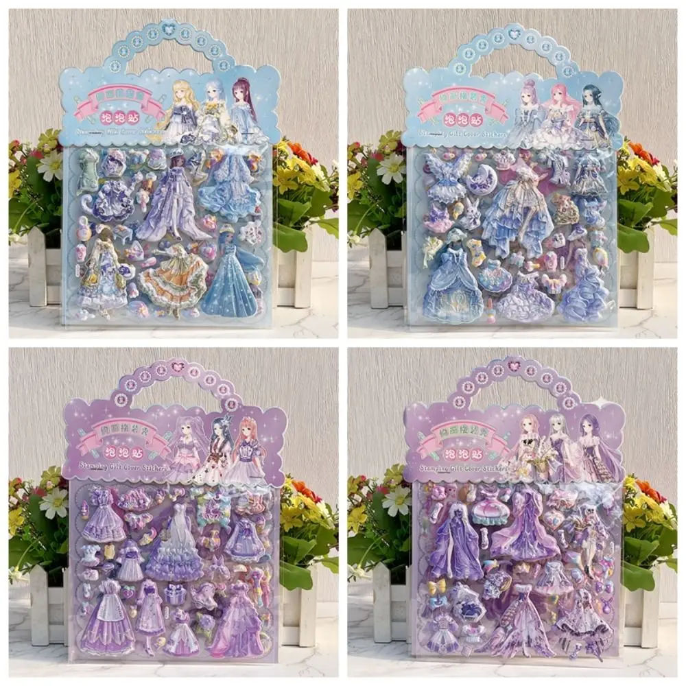 2 ورقة/حقيبة القرطاسية Kawaii الأميرة فستان ملصق الزخرفية الكرتون رغوة فقاعة ملصقات لطيف DIY ثلاثية الأبعاد منتفخ ملصقات هدية