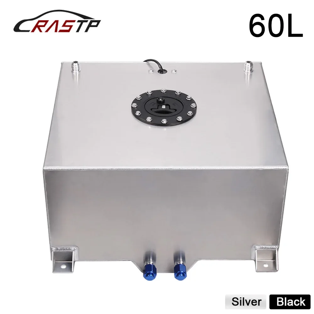 60L Universal Aluminium Mirror Polished Buffer Oil Reservoir Tank Fuel Cell Can Fuel Surge Tank with Sensor Cap Foam Inside