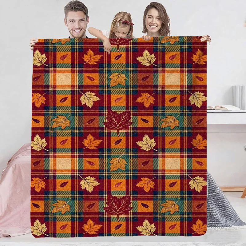 Classic Autumn Blanket Luxury Plaid Tartan Maple Leaf Pattern Warm Throw For Luxury Living Room Sofa Bed Couch Home Decoration