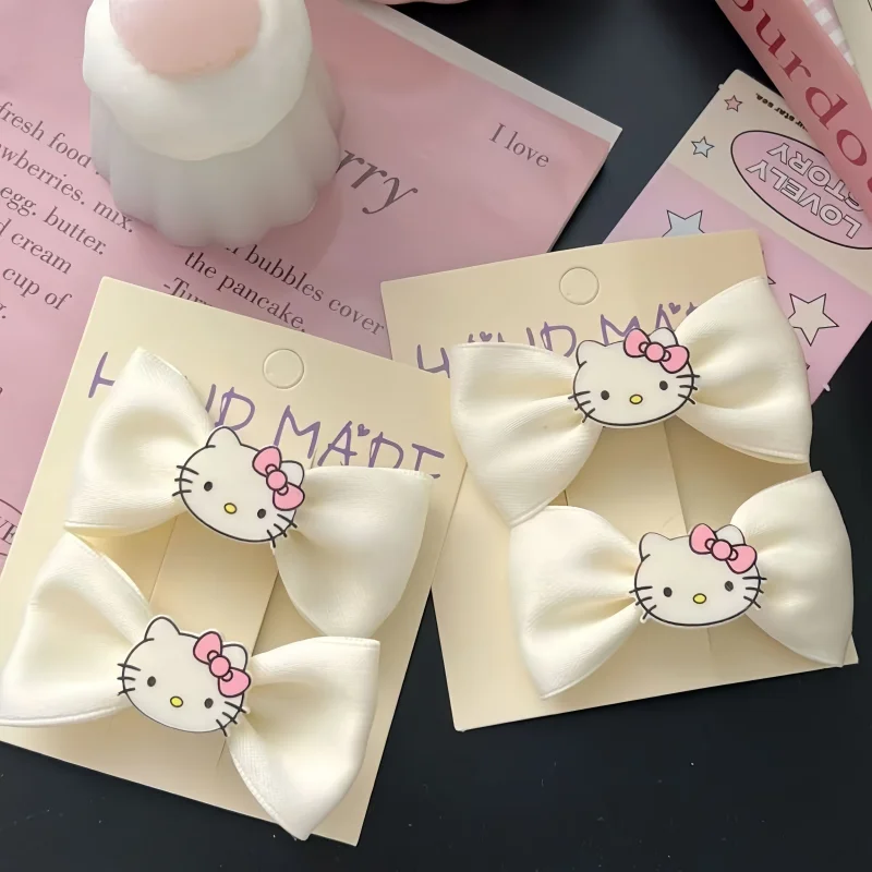 

Anime Hello Kitty Hairpins Cartoon Cute Girl Headwear Bangs Clip Exquisite Bow KnotShape Hairpin Holiday Gifts