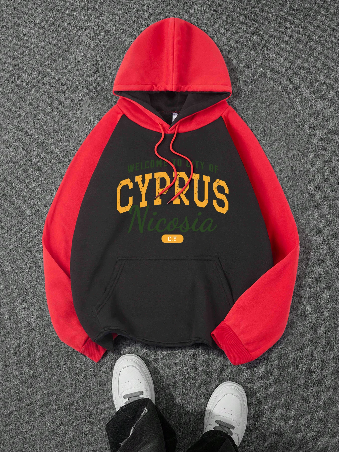 Bienvenido a la ciudad de Chipre Nicosia estampado hombres raglán sudaderas con capucha polar ropa de calle de gran tamaño jerseys Multicolor Hip Hop Sudadera con capucha