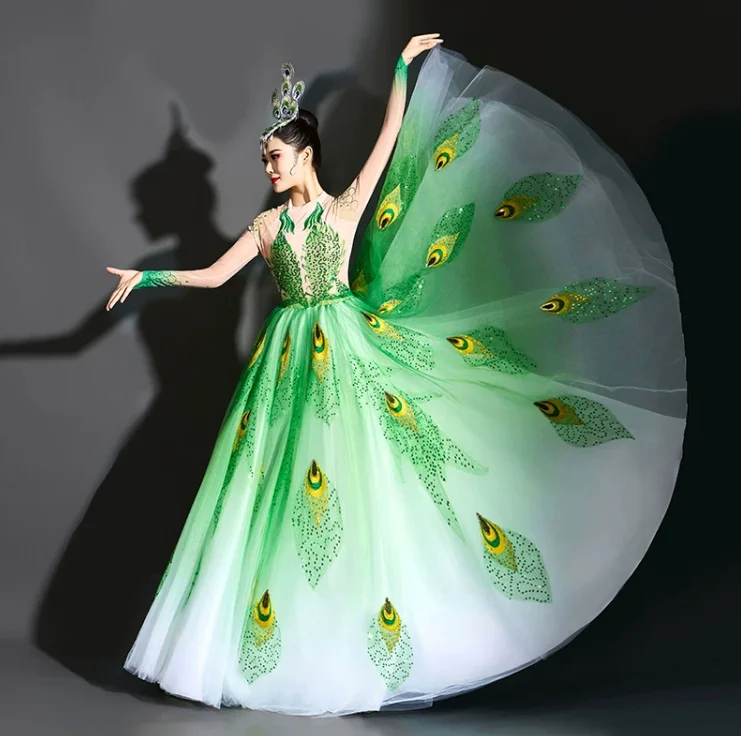 

Peacock Dance Dress Dai Performance Women Stage Costume Chinese Folk Ethnic Classical