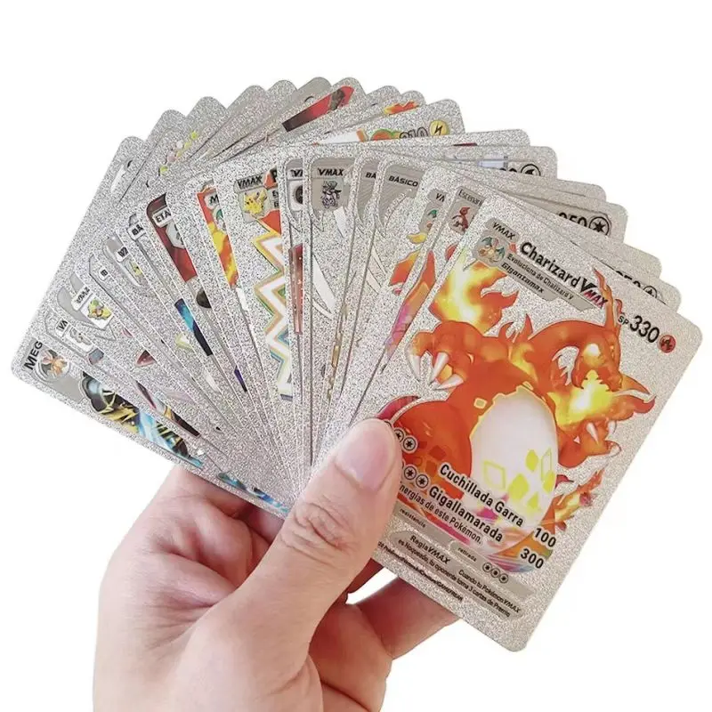 11-55 buah kartu Pokemon Anime emas perak Vmax GX, kartu Charizard Pikachu langka koleksi Battle Trainer kotak kartu hadiah mainan anak