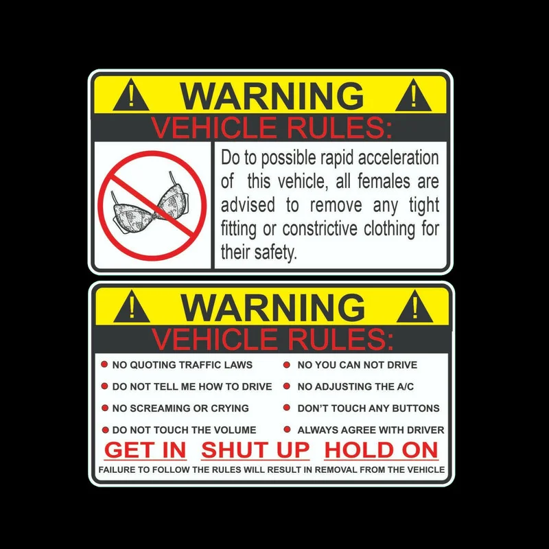 2 autocollants d'avertissement amusants pour voiture et camion, motif 'No Bra Warning' JDM, compatibles Honda, en vinyle, résistants à l'eau