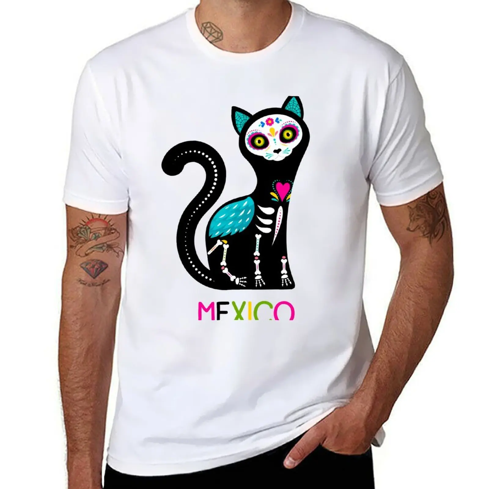 Sucre crâne avocat au droit chat T-Shirt t-shirts pour homme coupe ajustée homme t-shirts T-Shirt graphique