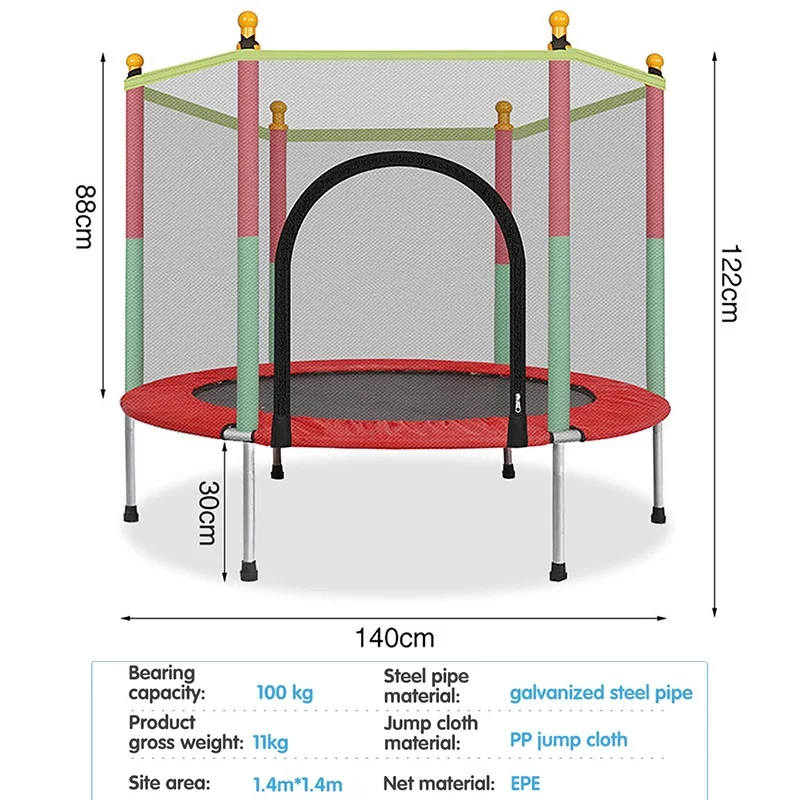 Wysokiej jakości trampolina do ćwiczeń dla dzieci z siatką ochronną wyposażona w sporty halowe wsparcie rozrywki 100 KG