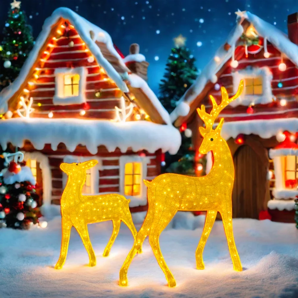 New Style Outdoor LED Lighted Acrylic 3D Reindeer Motif Christmas Decorations 220V Warm White for Home and Holiday Decorations