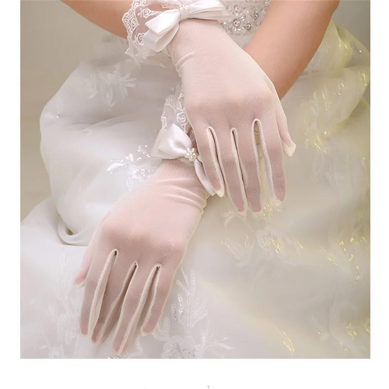 Xianmei-guantes de encaje para vestido de novia, Manoplas de dedo abierto, longitud media, blanco, Delgado, Simple