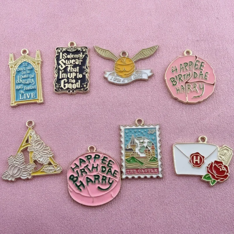 10pcs alloy drip oil cartoon letter quotation pendant, DIY jewelry making earrings, keychains, accessories
