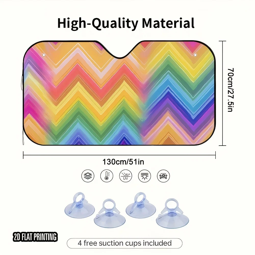 1pc 2D Flat Colorful Knitted Texture Print Car Sunshade - High-Quality Design, Foldable & Easy Install, Keeps Car Cool, 4 Suctio