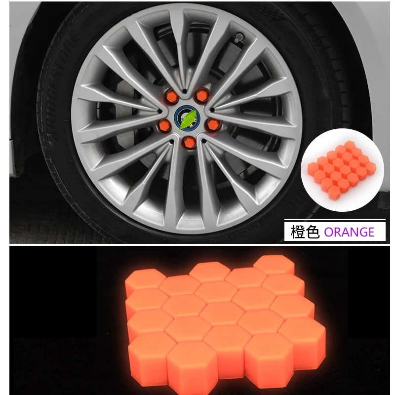 20pcs luminous orange Cars  wheel screw cap silicone tyre nut Dustproof anti rust cover 15/17/19/ 21mm