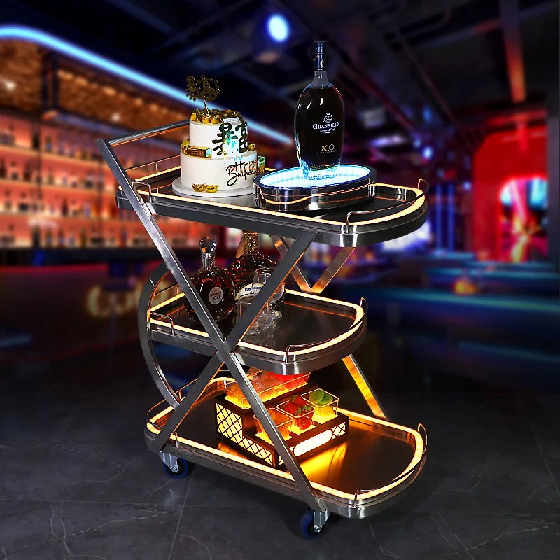 Bar luminous wine cart night KTV wine delivery truck movable birthday cake trolley led trolley