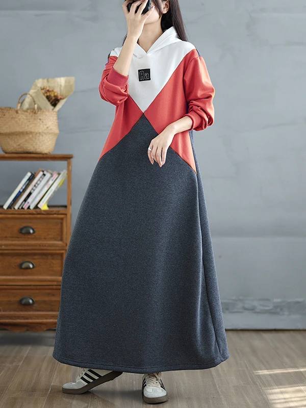 Ciepła bluza damska z długim kapturem, patchworkowa, w różnych kolorach, idealna na jesień i zimę, plus size, wygodna, oddychająca, codzienna.