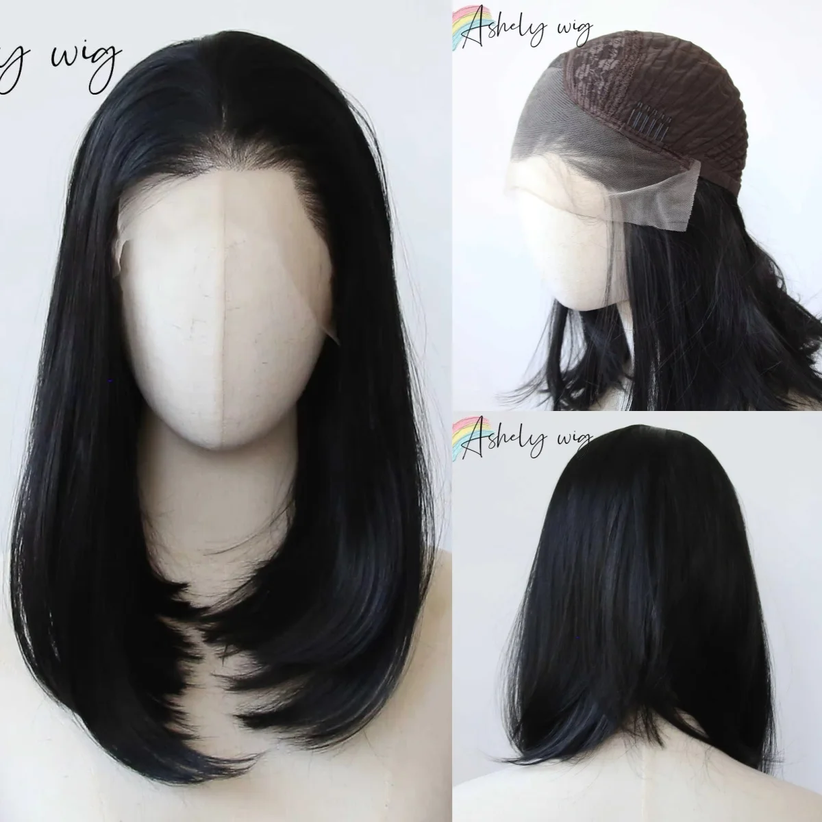 Ashely 14inch Black Wig 13*4 Lace Front Wig for Women High Temperature Fibers Nature Synthetic Lace Wigs for Cosplay Daily Use