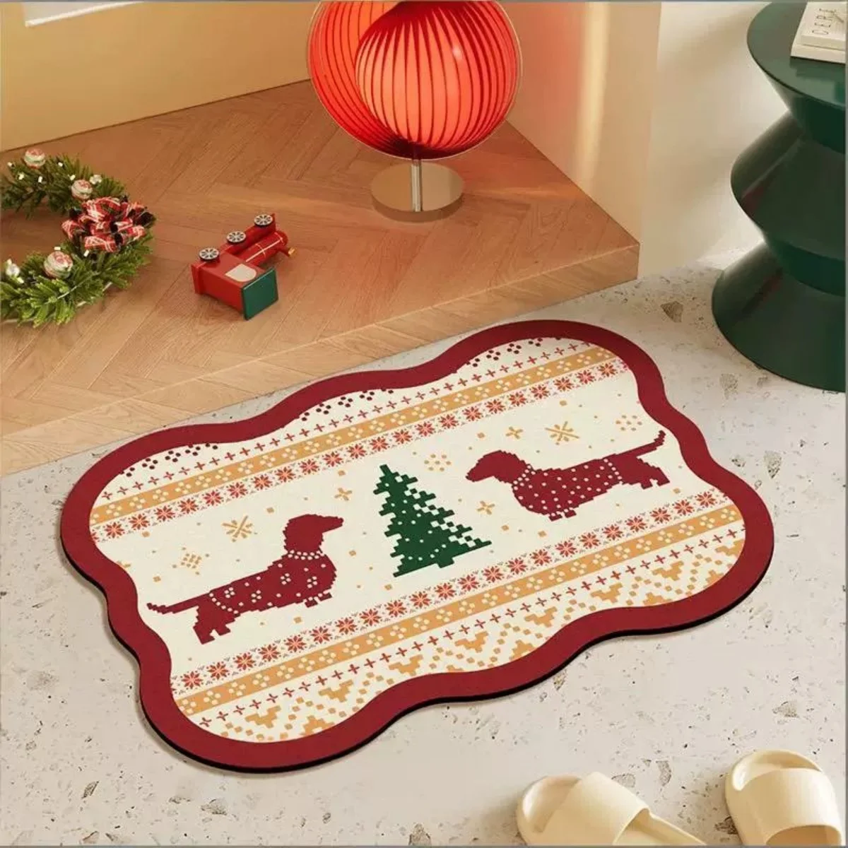 B16 Apple Slice Shaped Floor Rug Retro Striped Fruit Design Home Decor Living Room Entryway Carpet Art Decorative Mat