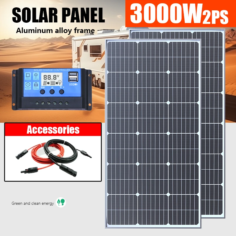 3000W2000W1000W Solar Panel 18V High Efficiency High Power BankCharging 100A controller Outdoor Solar Cells For Home/Camping