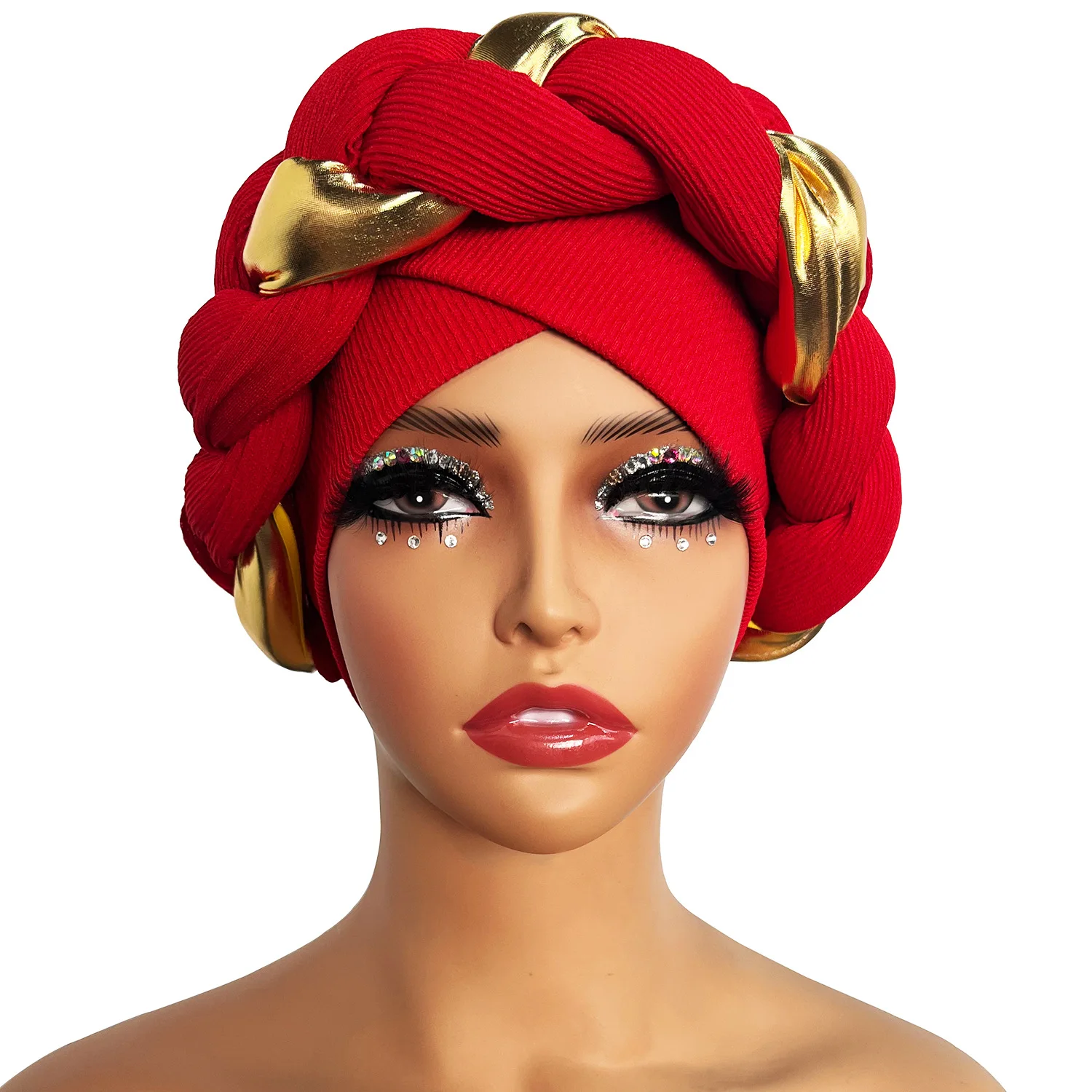 Elegante Turban Kappe Frauen Headwrap Motorhaube Afrikanische Dame Kopf Wraps Muslimischen Turbane Hut Abend Party Autogele Kopfbedeckung – Detail 9