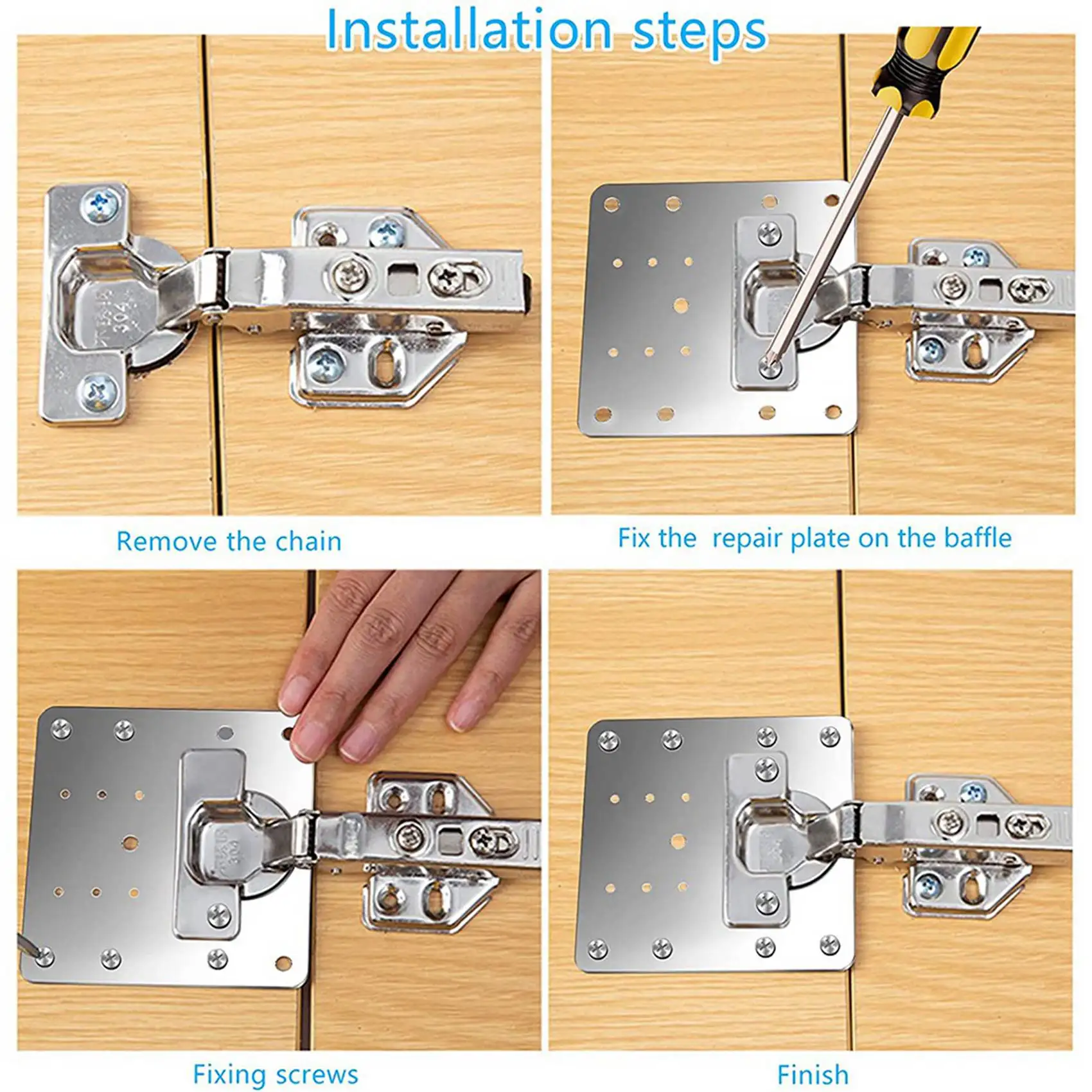 AB11-40Pcs Cabinet Hinge Repair Plate Kit Kitchen Cupboard Door Hinge Mounting Plate With Holes Flat Fixing Brace Brackets