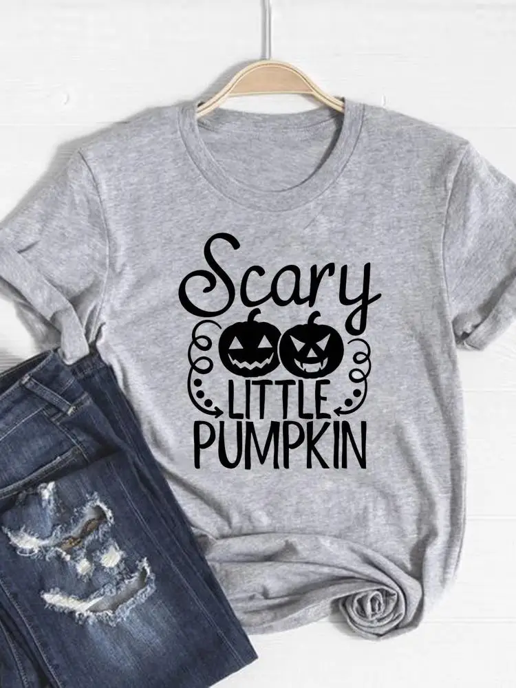 

Pumpkin Funny Face Tee Top Women Fall Autumn Ladies T-shirt Thanksgiving Clothes Halloween Graphic Print T Shirt Clothing