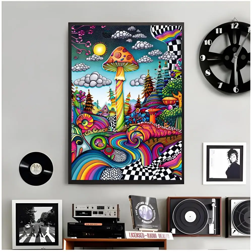 art motif illustration A-Art Motif Psychedelic Mushroom Poster Modern Wall Art Home Decor Living Room Decorative Print Unframed