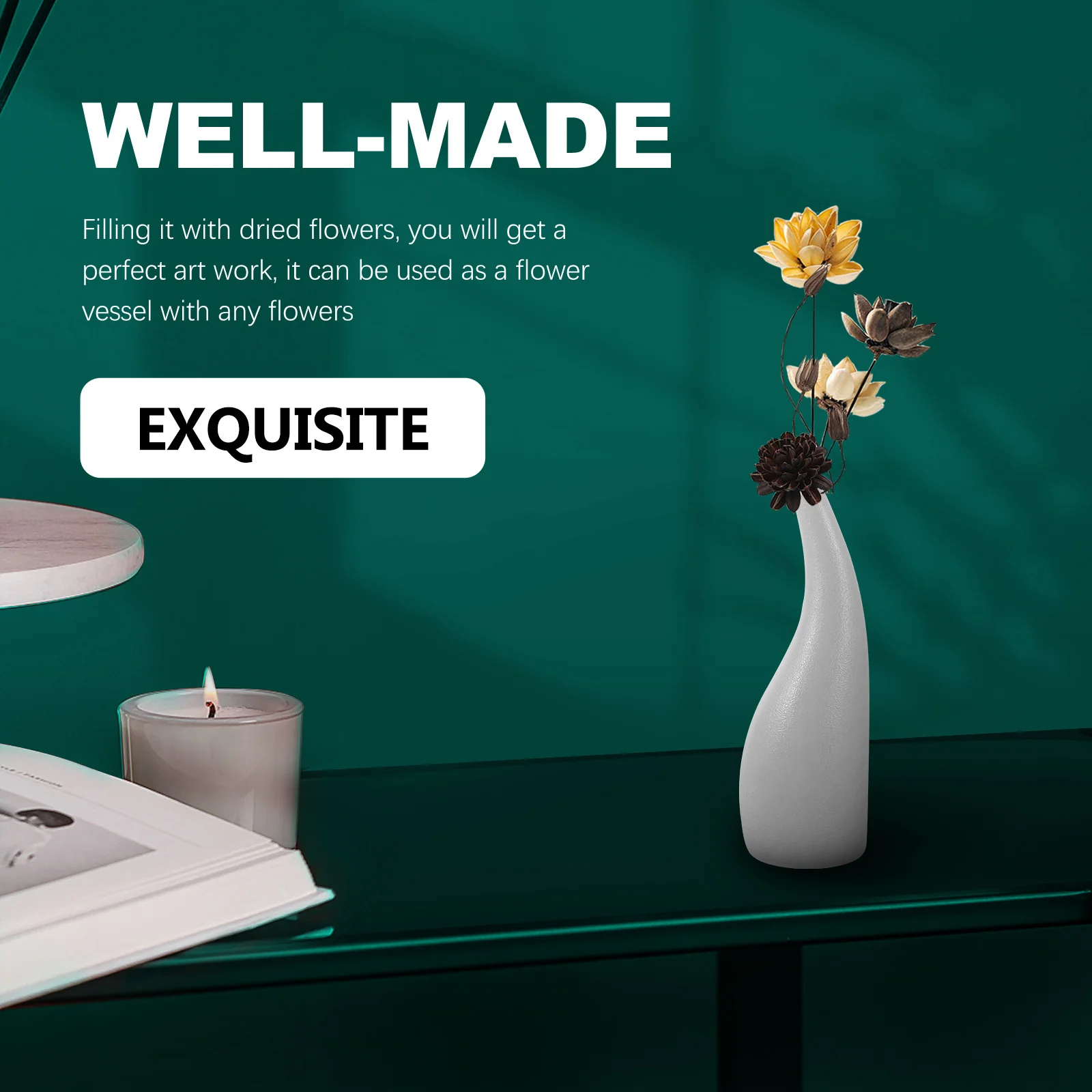 

1Pcs Small Ceramic Vase with Narrow Opening White Finish for Flower Arrangement Dry Flower Display Modern Creative Vase for Desk