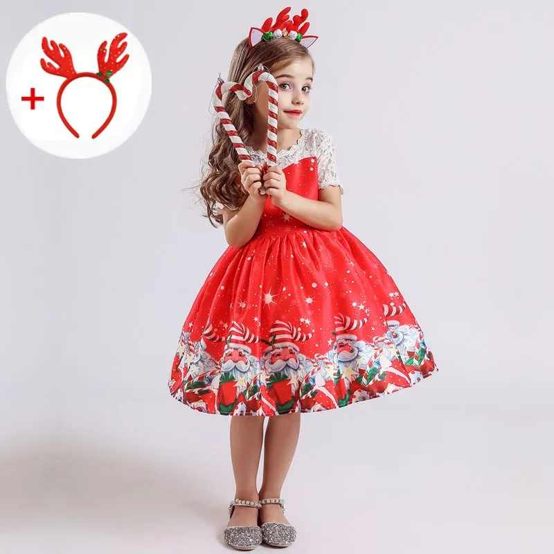 Red Christmas Costume For Kids Girls Party Dresses Cartoon Santa Claus Snowflake Princess Dresses Children Cosplay Xmas Vestidos